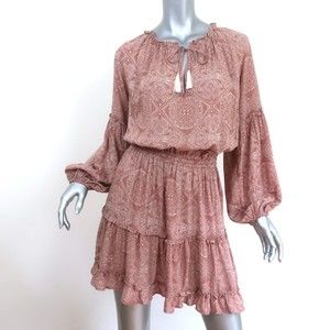 Natalie Martin Mini Dress Maggie Pink Printed Rayon Size Small Balloon Sleeve
